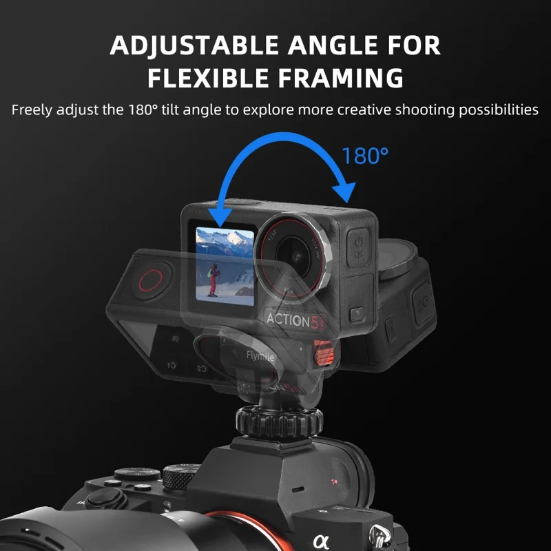 FLYMILE For DJI Osmo Action 5 Pro / 4 / 3 Magnetic Quick Release Cold Shoe Mount Adapter Camera Gimbal Base - Black