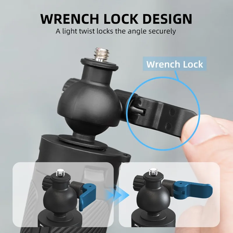 FLYMILE Action Camera Udlænget Stativ med 1/4 Tilledning, Kuglehoved 360-graders Justerbart Teleskopstativ - Sort