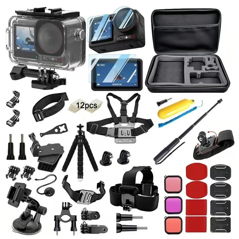 55-in-1-Kamera-Montagezubehör-Set für DJI Osmo Action 5 Pro / 4 / 3 mit wasserdichtem Gehäuse und Filter-Set