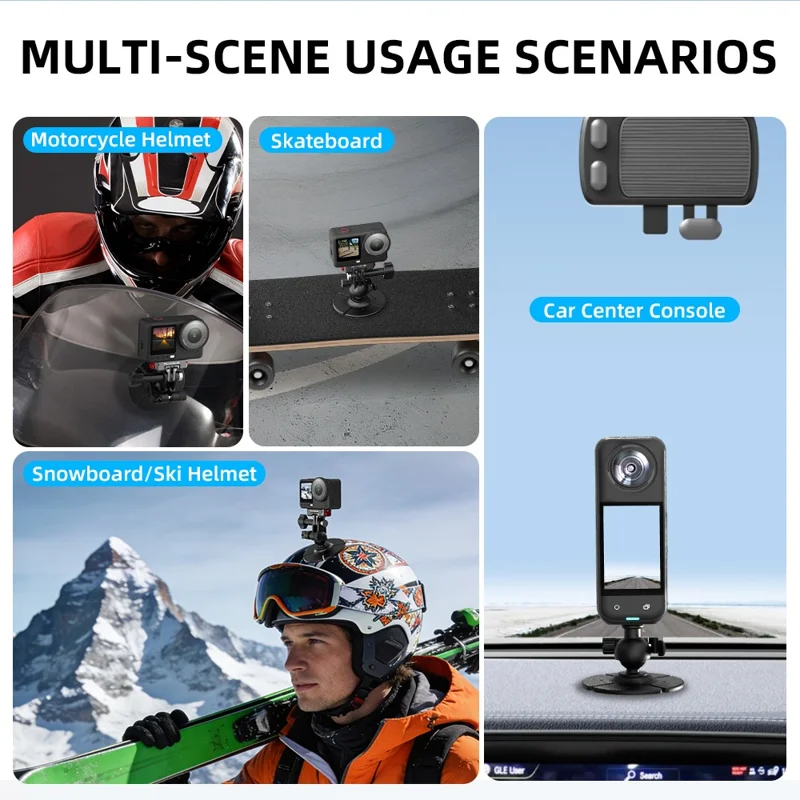 FLYMILE Action Camera Ball Head Sticky Mount 360 Degree Flexible Adjustment for Two Claw Interface Cameras - Black