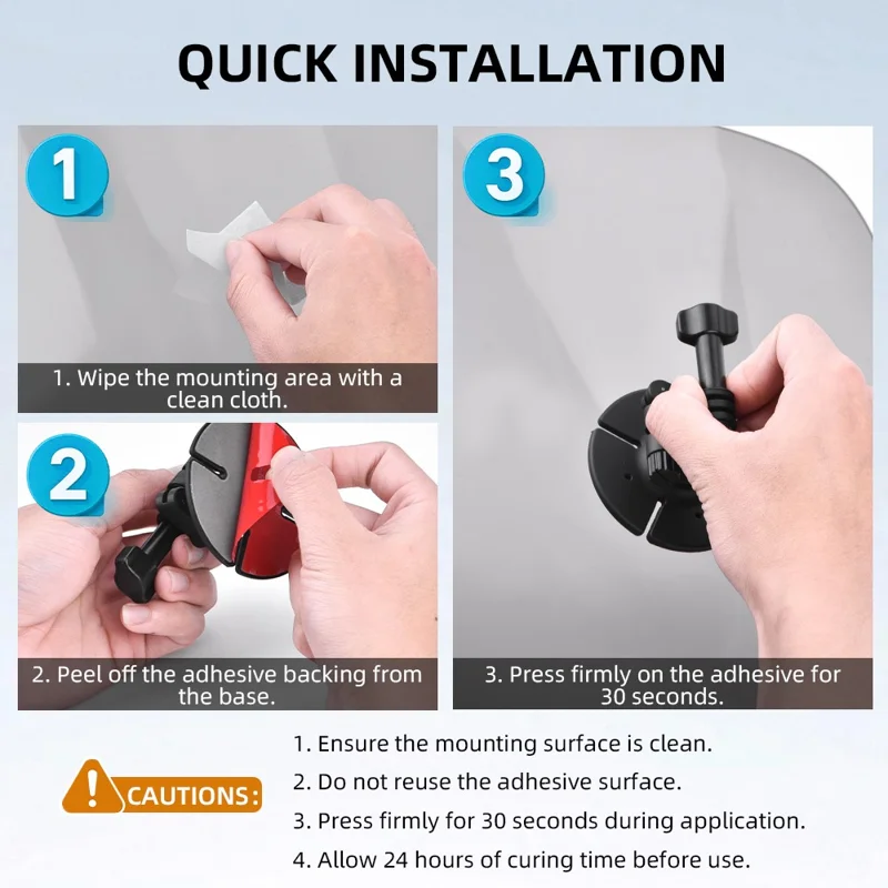 FLYMILE Action Camera Ball Head Sticky Mount 360 Degree Flexible Adjustment for Two Claw Interface Cameras - Black