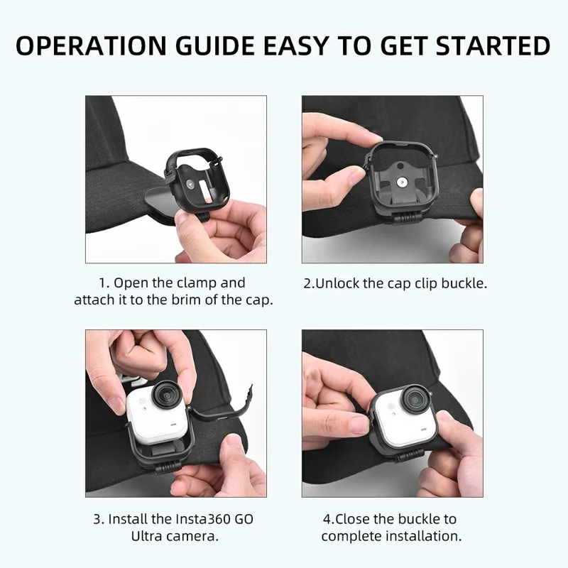 FLYMILE For Insta360 Go Ultra Cap Clip Camera Mount Baseball Hat Clip Sports Camera POV Vlog Mount - Black