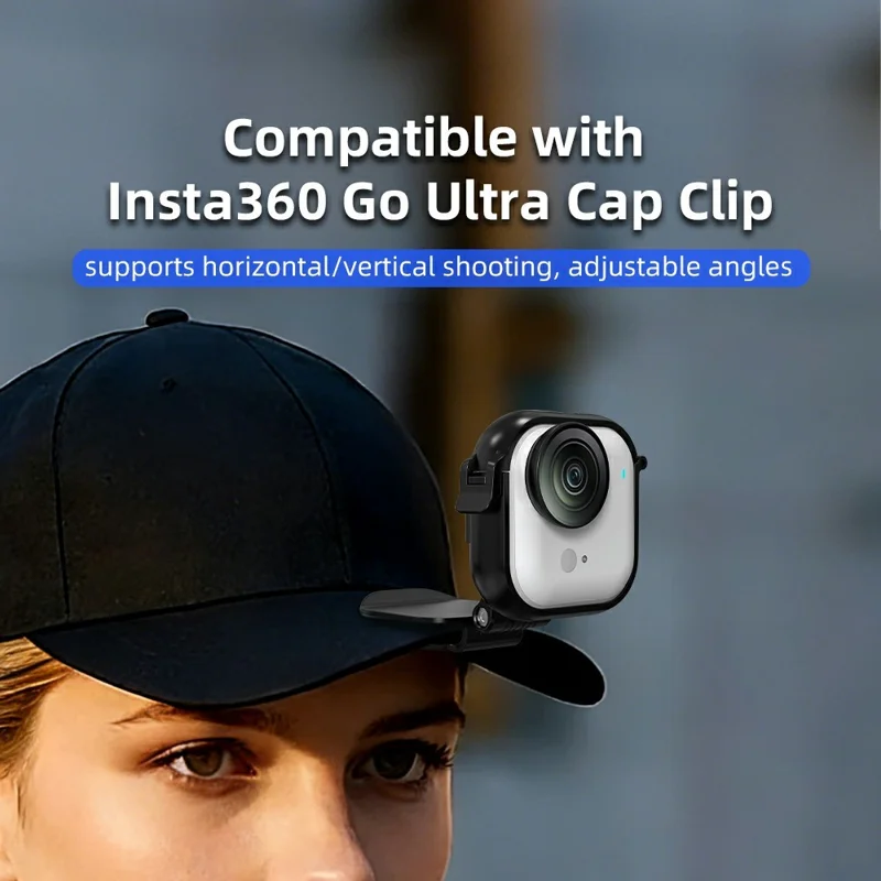 FLYMILE For Insta360 Go Ultra Cap Clip Camera Mount Baseball Hat Clip Sports Camera POV Vlog Mount - Black