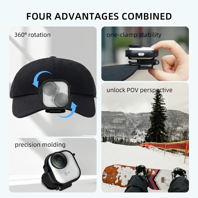 FLYMILE For Insta360 Go Ultra Cap Clip Camera Mount Baseball Hat Clip Sports Camera POV Vlog Mount - Black