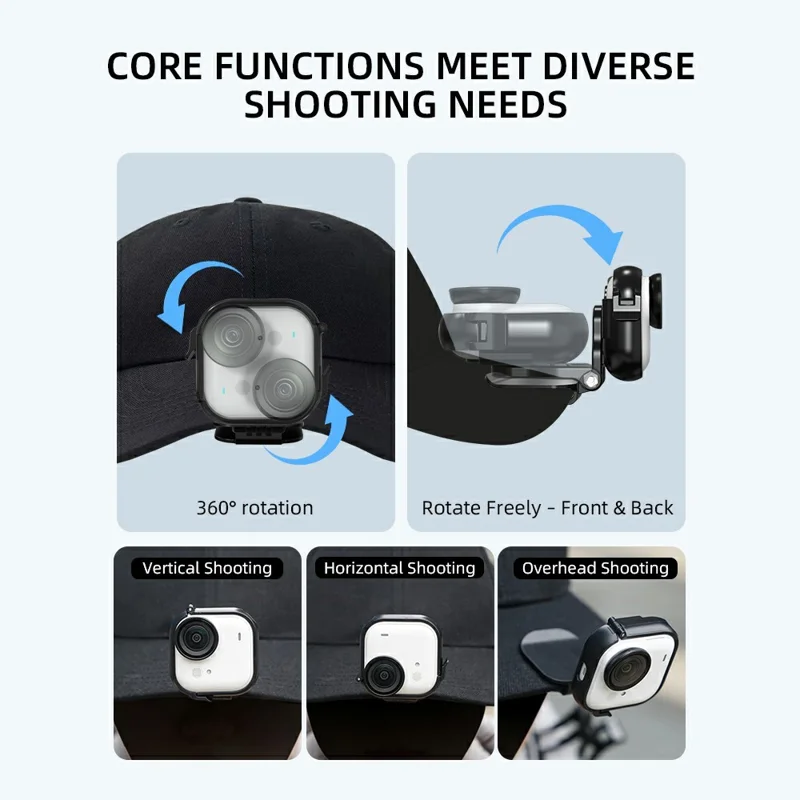 FLYMILE For Insta360 Go Ultra Cap Clip Camera Mount Baseball Hat Clip Sports Camera POV Vlog Mount - Black