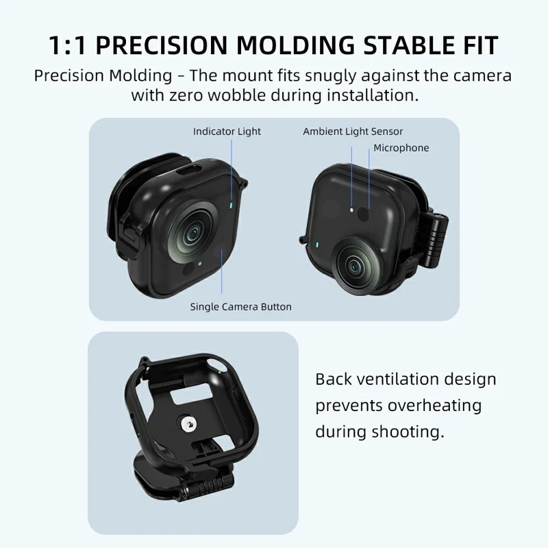 FLYMILE For Insta360 Go Ultra Cap Clip Camera Mount Baseball Hat Clip Sports Camera POV Vlog Mount - Black