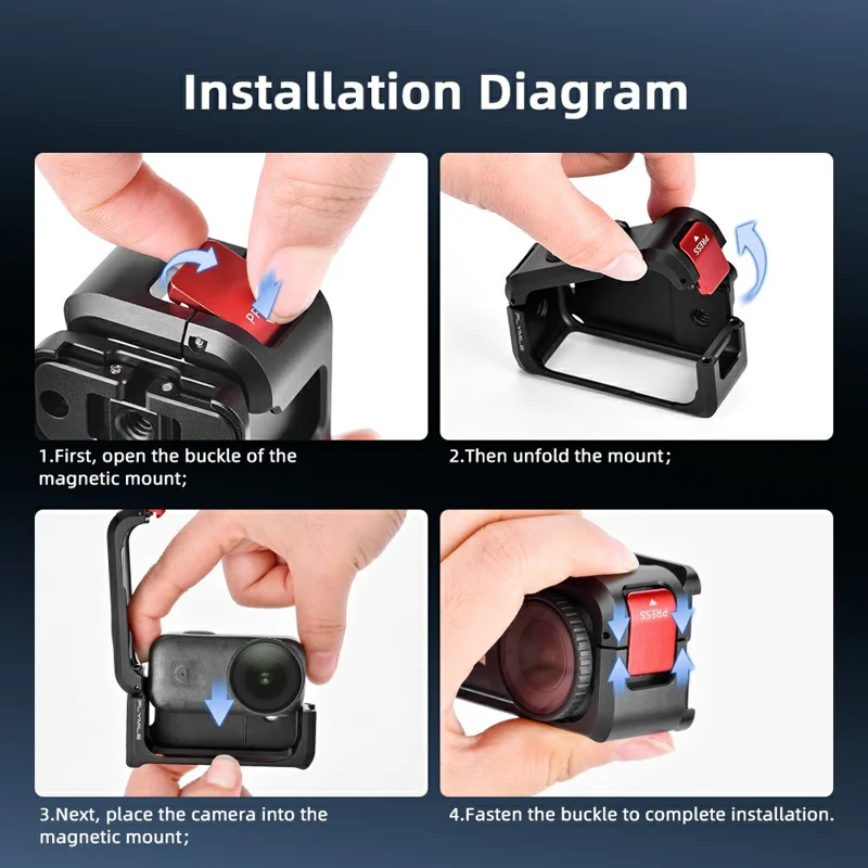 FLYMILE For DJI Osmo Nano Magnetic Expansion Mount Aluminum Alloy Frame Camera Accessory - Black