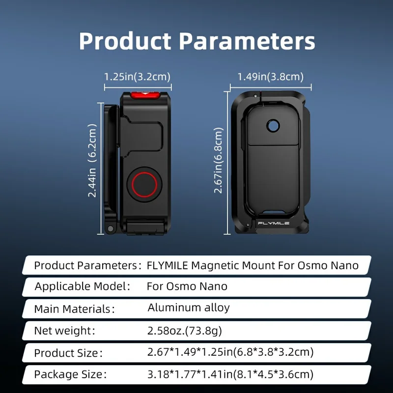 FLYMILE For DJI Osmo Nano Magnetic Expansion Mount Aluminum Alloy Frame Camera Accessory - Black