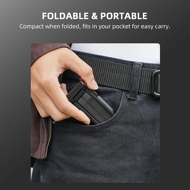 FLYMILE metallisk snabbkopplingsstativ för DJI Osmo Action 5 Pro / 4 / 3 magnetiskt vikbart stativ med karbinhake - Svart