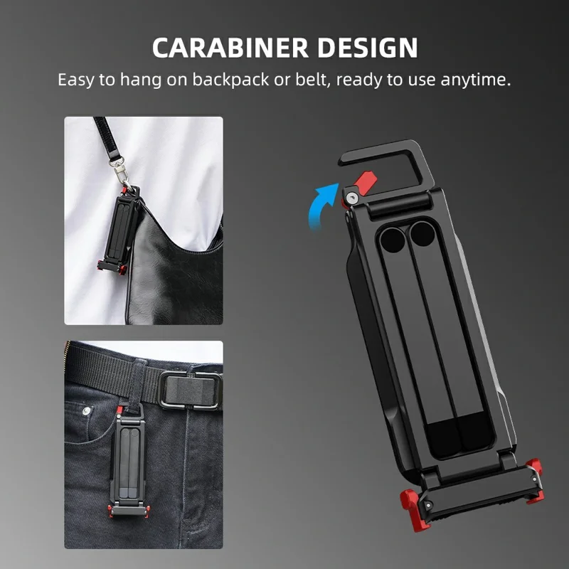 FLYMILE metallisk snabbkopplingsstativ för DJI Osmo Action 5 Pro / 4 / 3 magnetiskt vikbart stativ med karbinhake - Svart