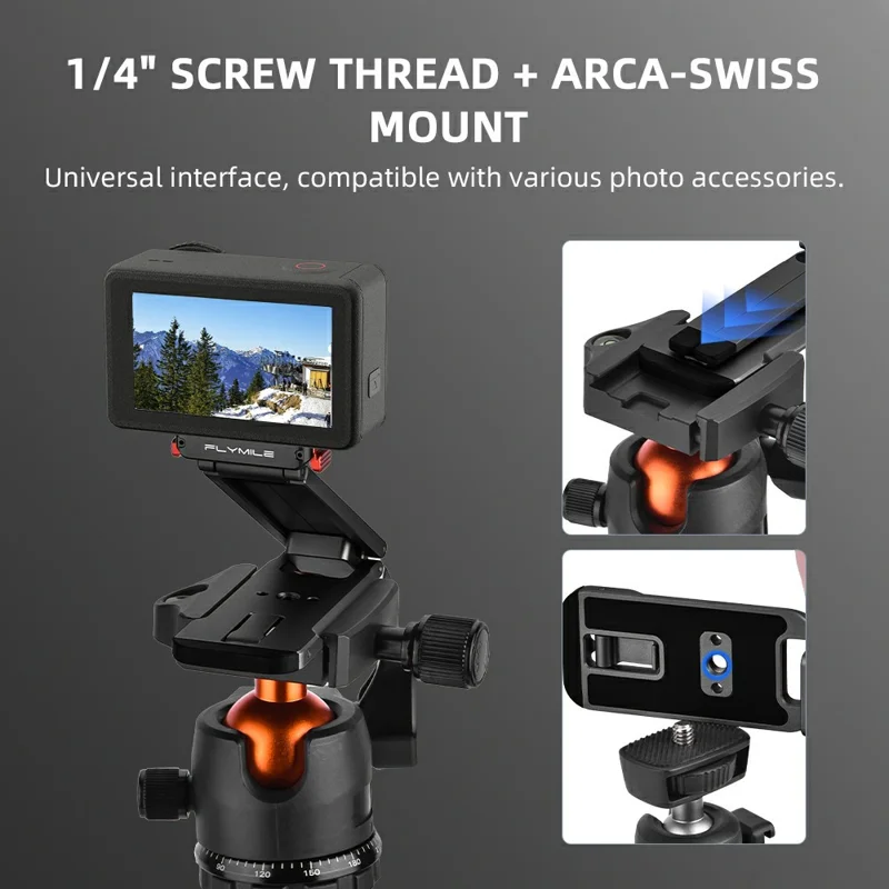 FLYMILE metallisk snabbkopplingsstativ för DJI Osmo Action 5 Pro / 4 / 3 magnetiskt vikbart stativ med karbinhake - Svart