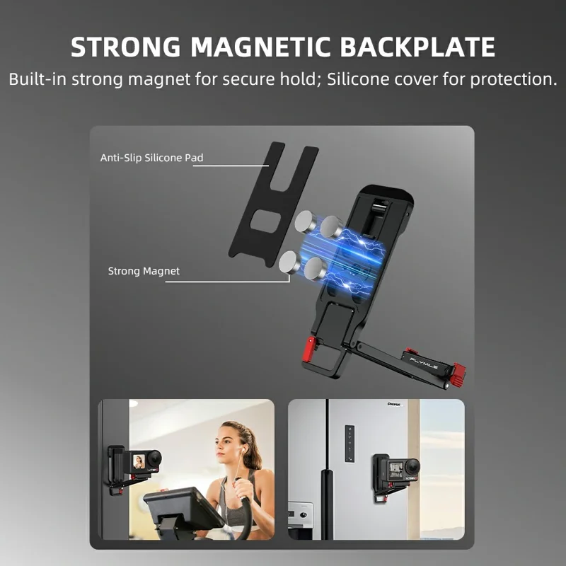 FLYMILE metallisk snabbkopplingsstativ för DJI Osmo Action 5 Pro / 4 / 3 magnetiskt vikbart stativ med karbinhake - Svart