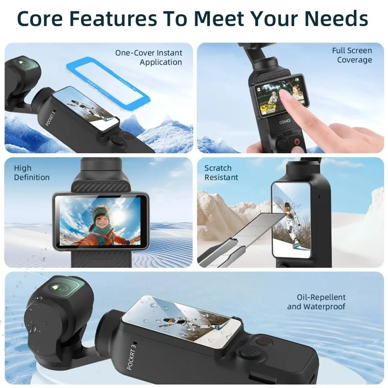 3Pcs For DJI Osmo Pocket 3 Camera Screen Protectors Tempered Glass 9H Hardness Camera Films - Transparent