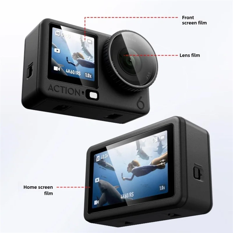 For DJI Osmo Action 6 Home Screen Film + Front Screen Film + Lens Protector Tempered Glass Camera Film Set - Transparent