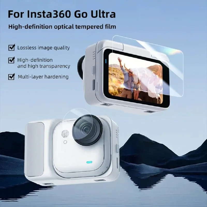 2 Sets For Insta360 Go Ultra Tempered Glass Screen Film + Soft PET Lens Protector Camera Film Set - Transparent