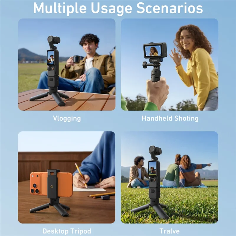 TELESIN S3-EAK-06 For DJI DJI Osmo Pocket 3 Mini Tripod Quick Release Action Camera Desktop Stand Holder - Black