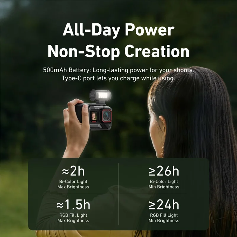 TELESIN S5-BGD-14 MagFilm Fill Light for DJI Osmo Action 6 /  Action 5 / Pocket 3 , Cold Shoe Mount Dual Color Temperature Video Light - Black