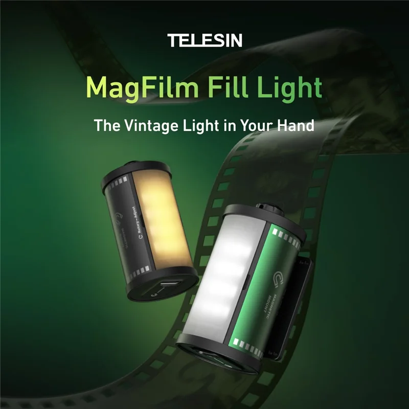 TELESIN S5-BGD-14 MagFilm Fill Light for DJI Osmo Action 6 /  Action 5 / Pocket 3 , Cold Shoe Mount Dual Color Temperature Video Light - Black