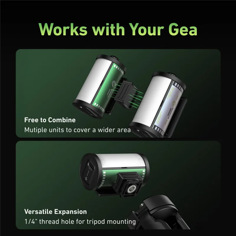 TELESIN S5-BGD-14 MagFilm Fill Light for DJI Osmo Action 6 /  Action 5 / Pocket 3 , Cold Shoe Mount Dual Color Temperature Video Light - Black