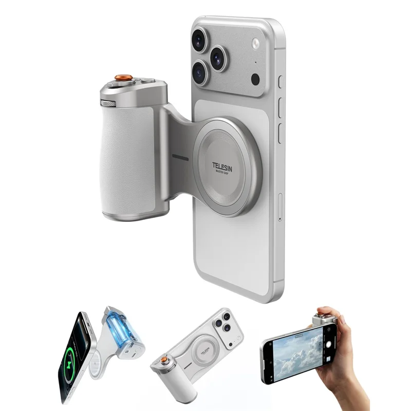TELESIN P5-MP-003WH Pro Shot Imaging Grip for iPhone Photography Handle Power Bank Wireless Charging Camera Controller - White