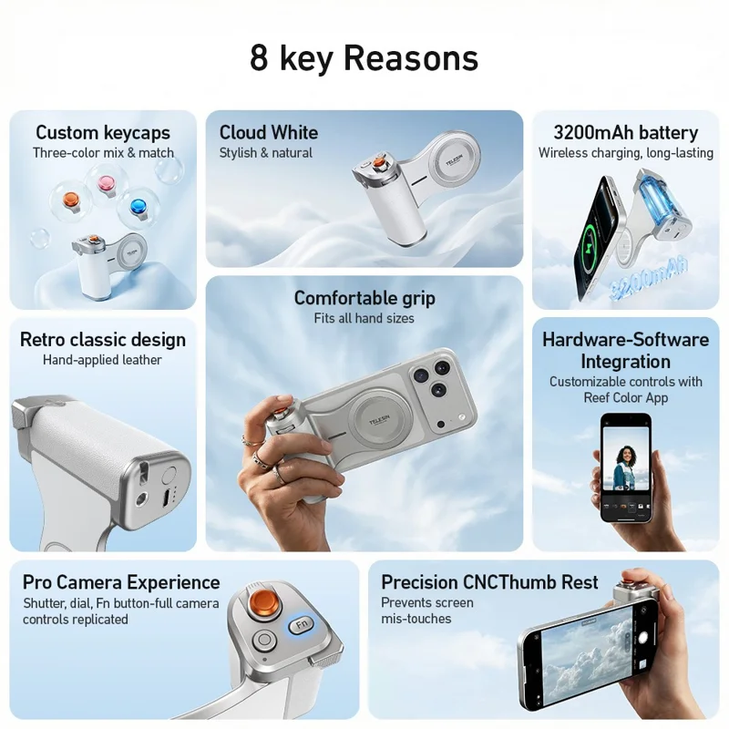 TELESIN P5-MP-003WH Pro Shot Imaging Grip for iPhone Photography Handle Power Bank Wireless Charging Camera Controller - White