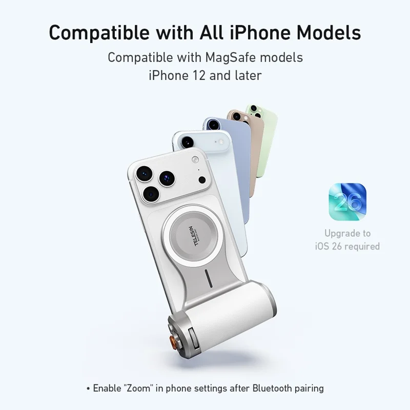 TELESIN P5-MP-003WH Pro Shot Imaging Grip for iPhone Photography Handle Power Bank Wireless Charging Camera Controller - White