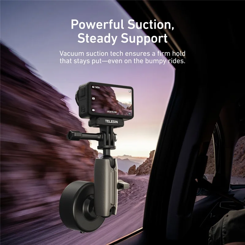 TELESIN S3-SUS-07 Elektrische Saugheberhalterung für DJI Osmo 360 / Pocket 3 / Action 5 Pro Auto-Windschutzscheiben-Kamera-Halter – Schwarz