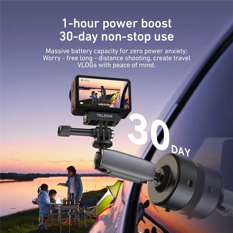 TELESIN S3-SUS-07 Elektrische Saugheberhalterung für DJI Osmo 360 / Pocket 3 / Action 5 Pro Auto-Windschutzscheiben-Kamera-Halter – Schwarz