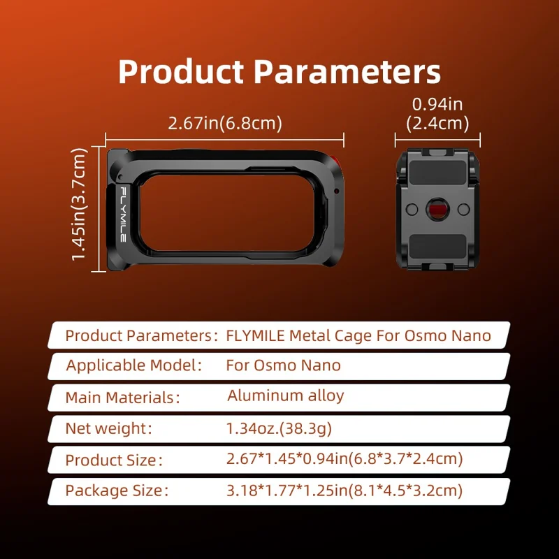 FLYMILE For DJI Osmo Nano Metal Rabbit Cage Aluminum Alloy Quick Release Protective Frame with Lens Cap - Black