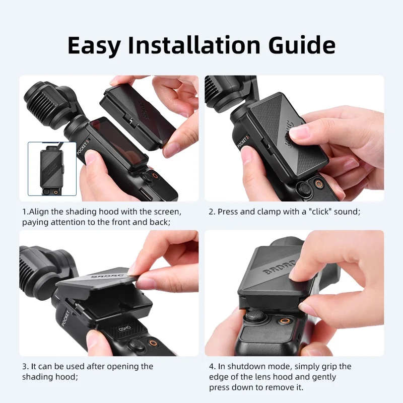 BRDRC For DJI Osmo Pocket 3 Screen Light Shield Magnetic Flip Open Sunshade Hood Anti-Glare Cover - Black