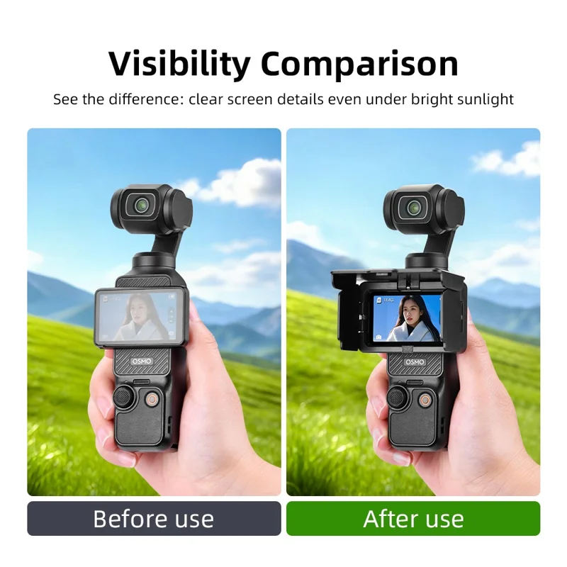 BRDRC For DJI Osmo Pocket 3 Screen Light Shield Magnetic Flip Open Sunshade Hood Anti-Glare Cover - Black