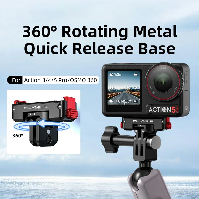 FLYMILE Aluminum Alloy Base for DJI Osmo 360 / Action 5 Pro / 4 / 3 Rotary Magnetic Quick Release Base - Black