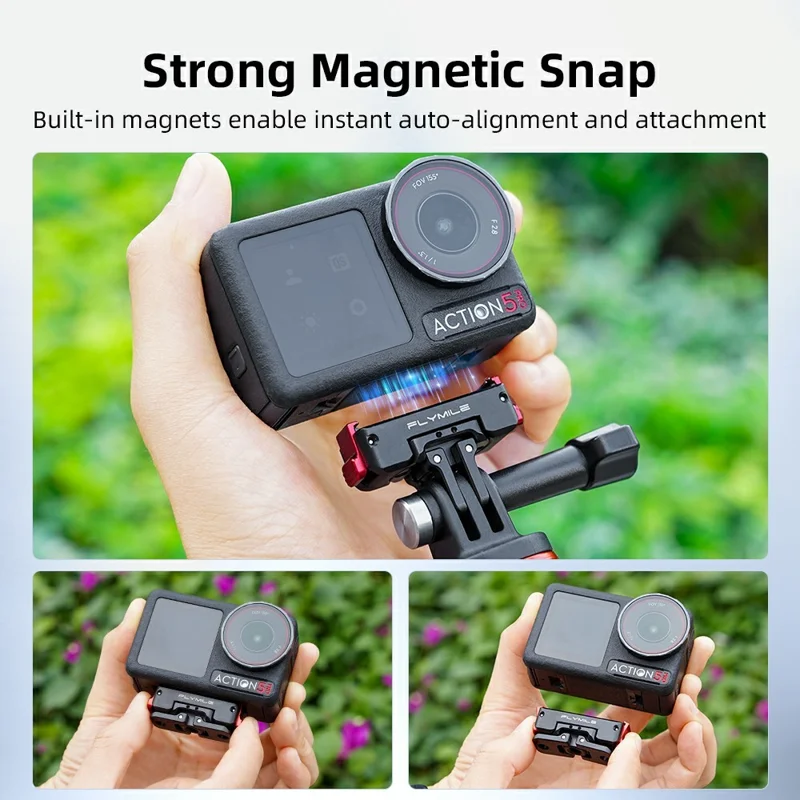 FLYMILE Aluminum Alloy Base for DJI Osmo 360 / Action 5 Pro / 4 / 3 Rotary Magnetic Quick Release Base - Black