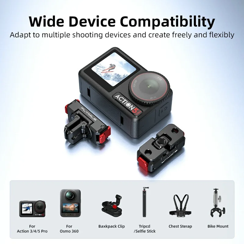 FLYMILE Aluminum Alloy Base for DJI Osmo 360 / Action 5 Pro / 4 / 3 Rotary Magnetic Quick Release Base - Black