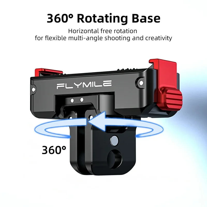 FLYMILE Aluminum Alloy Base for DJI Osmo 360 / Action 5 Pro / 4 / 3 Rotary Magnetic Quick Release Base - Black