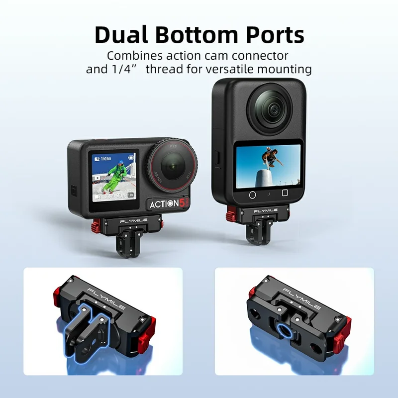 FLYMILE Aluminum Alloy Base for DJI Osmo 360 / Action 5 Pro / 4 / 3 Rotary Magnetic Quick Release Base - Black