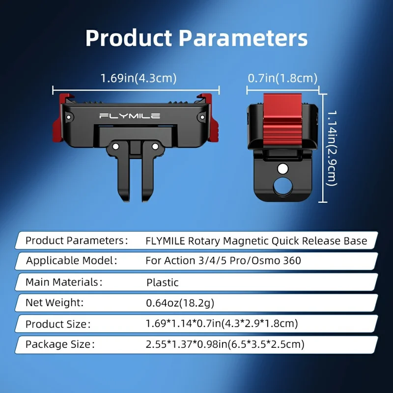 FLYMILE Plastic Base for DJI Osmo 360 / Action 5 Pro / 4 / 3 Rotary Magnetic Quick Release Base - Black