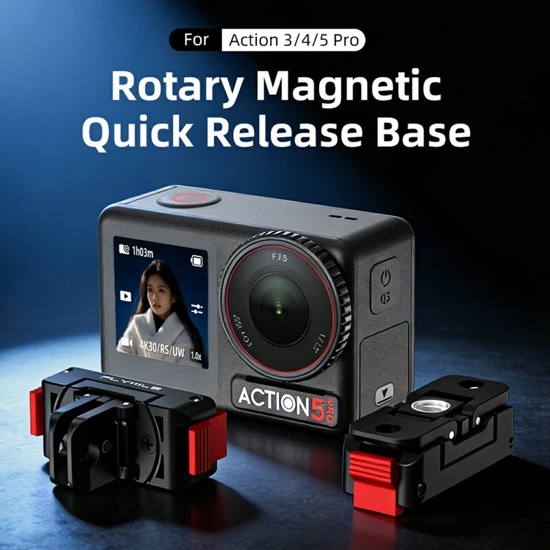 FLYMILE Plastic Base for DJI Osmo 360 / Action 5 Pro / 4 / 3 Rotary Magnetic Quick Release Base - Black