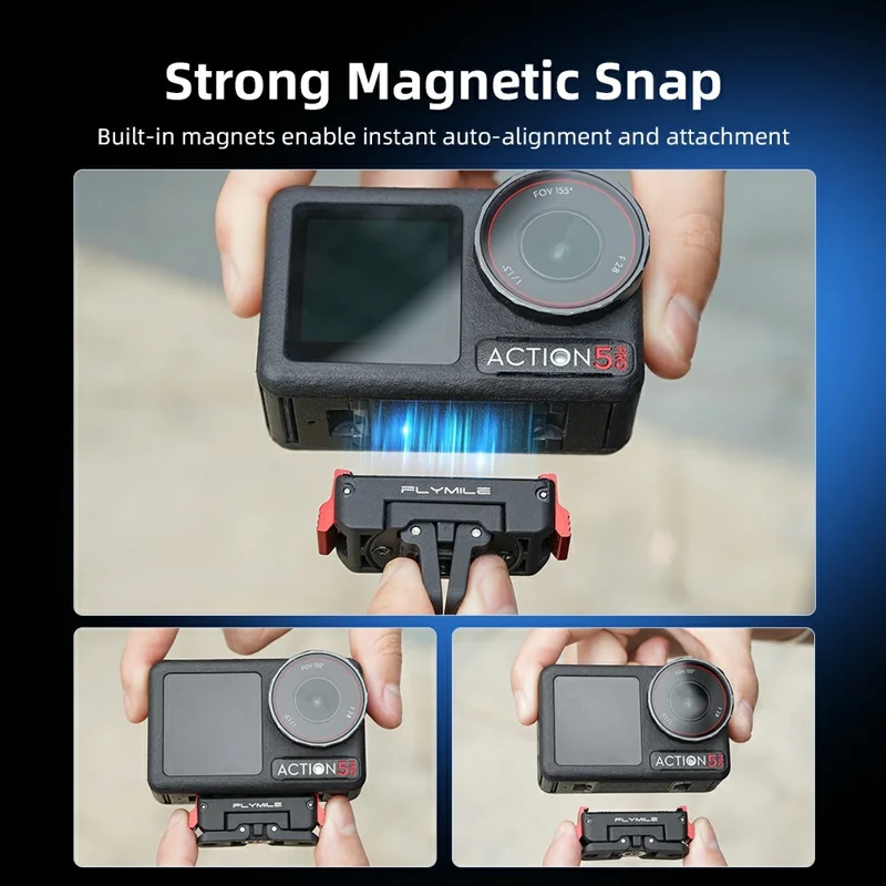 FLYMILE Plastic Base for DJI Osmo 360 / Action 5 Pro / 4 / 3 Rotary Magnetic Quick Release Base - Black