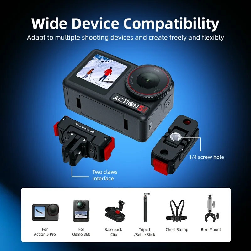 FLYMILE Plastic Base for DJI Osmo 360 / Action 5 Pro / 4 / 3 Rotary Magnetic Quick Release Base - Black