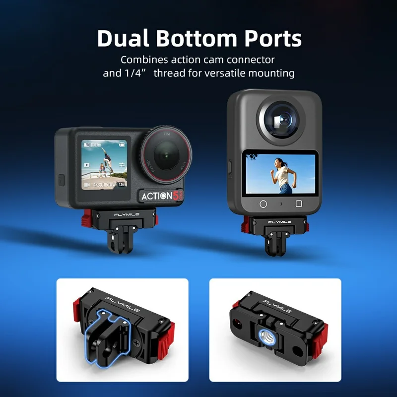 FLYMILE Plastic Base for DJI Osmo 360 / Action 5 Pro / 4 / 3 Rotary Magnetic Quick Release Base - Black