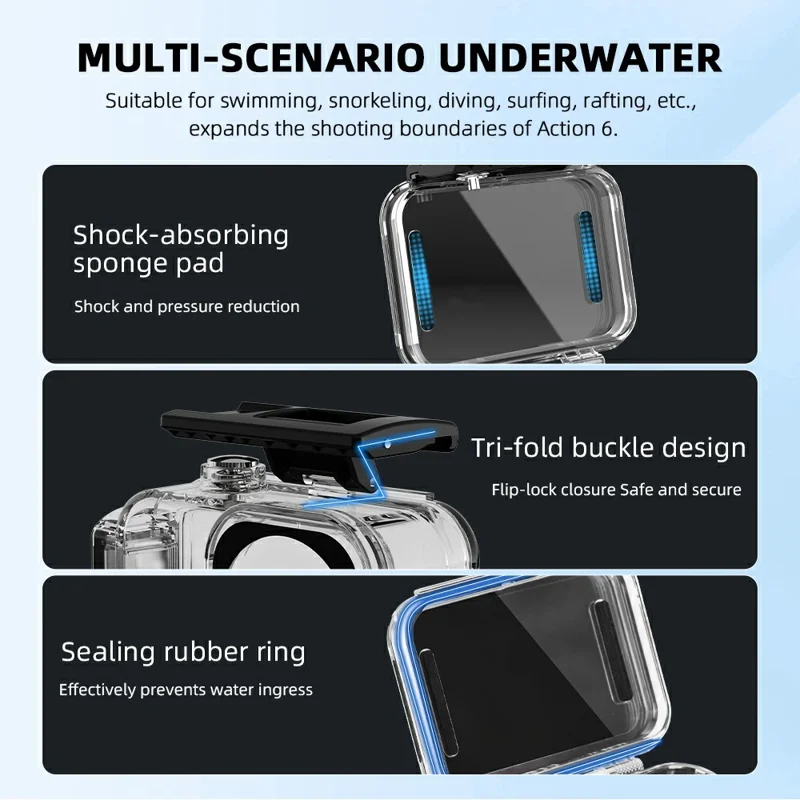 FLYMILE For DJI Osmo Action 6 Waterproof PC Shell Magnetic Quick Release 60m Underwater Camera Housing - Transparent