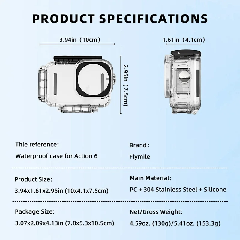 FLYMILE For DJI Osmo Action 6 Waterproof PC Shell Magnetic Quick Release 60m Underwater Camera Housing - Transparent
