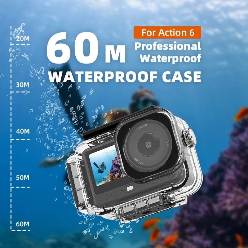 FLYMILE For DJI Osmo Action 6 Waterproof PC Shell Magnetic Quick Release 60m Underwater Camera Housing - Transparent