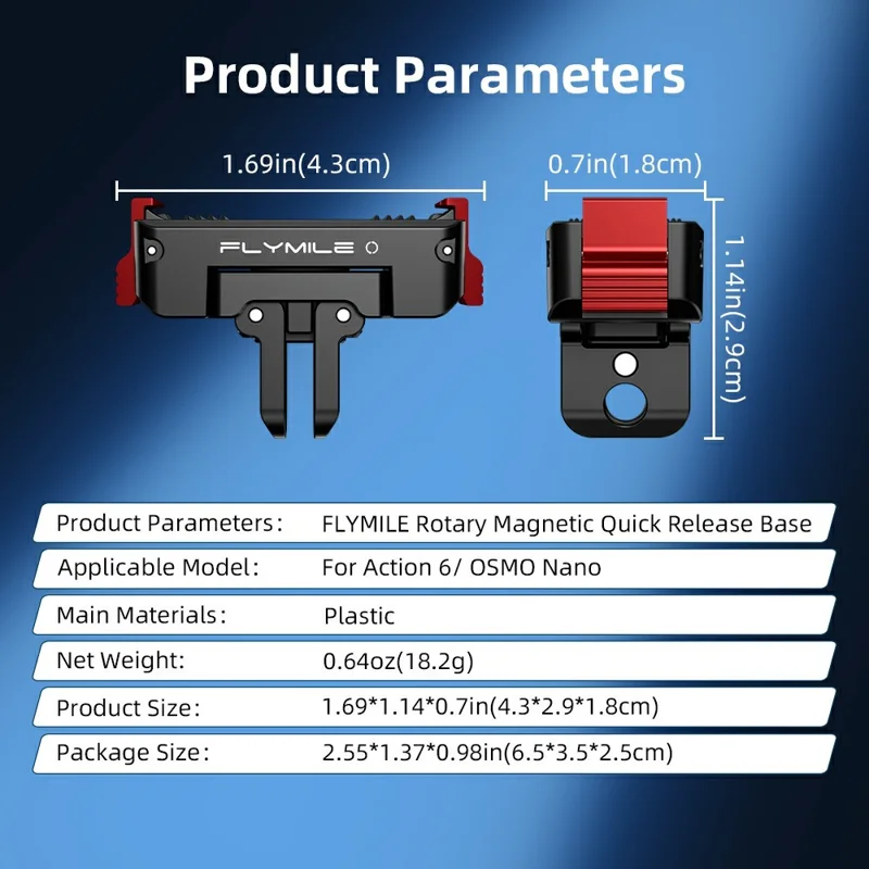 FLYMILE для DJI Osmo Action 6 / Nano Пластиковая поворотная магнитная быстросъемная база — Черный