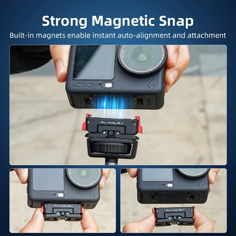 FLYMILE для DJI Osmo Action 6 / Nano Пластиковая поворотная магнитная быстросъемная база — Черный