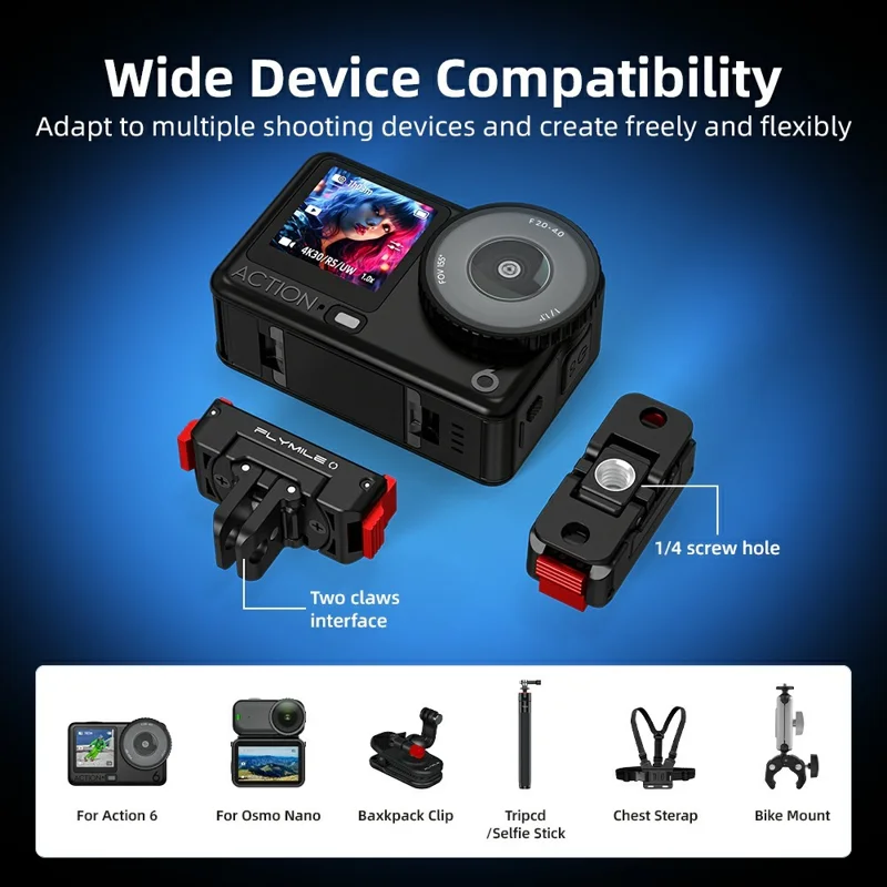 FLYMILE для DJI Osmo Action 6 / Nano Пластиковая поворотная магнитная быстросъемная база — Черный