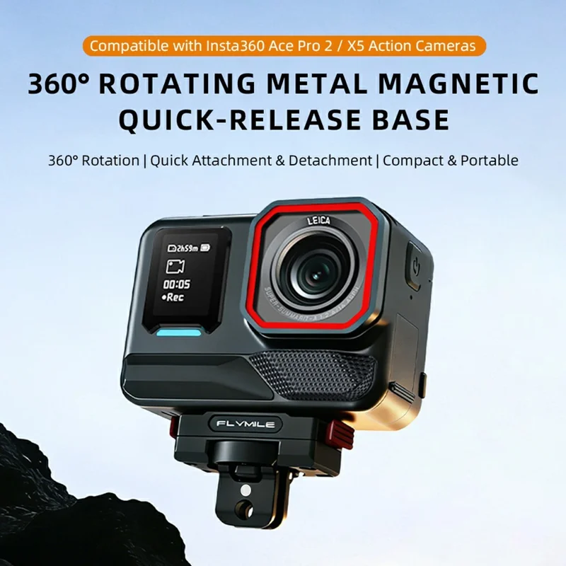 FLYMILE For Insta360 Ace Pro / X5 Aluminum Alloy Base Rotary Magnetic Quick Release Base - Black