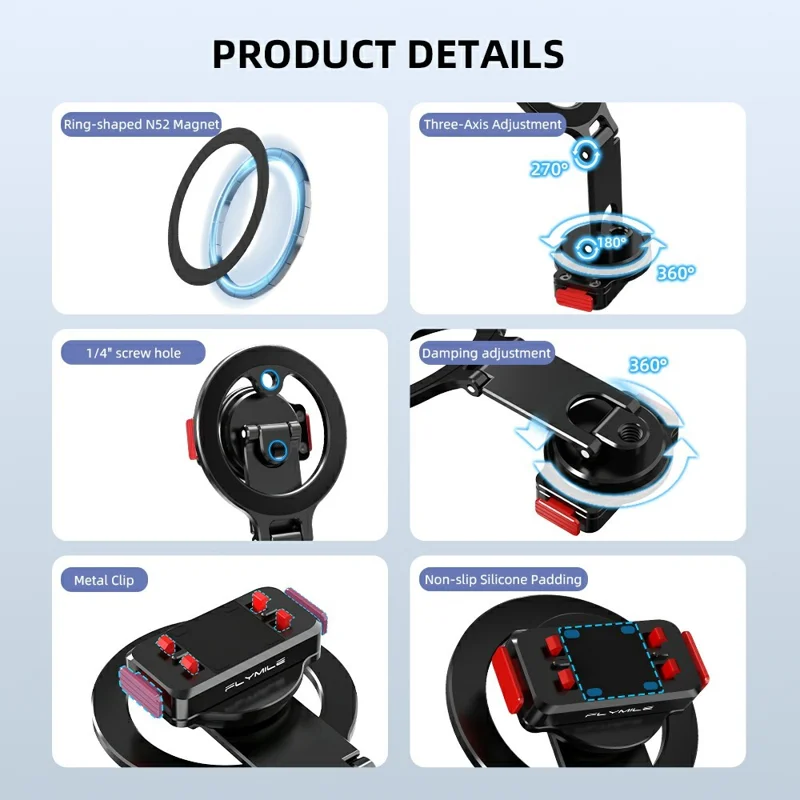 FLYMILE For Insta360 Ace Pro 2 / Ace Pro Quick Release Magnetic Mount Aluminum Alloy Camera Extension Stand