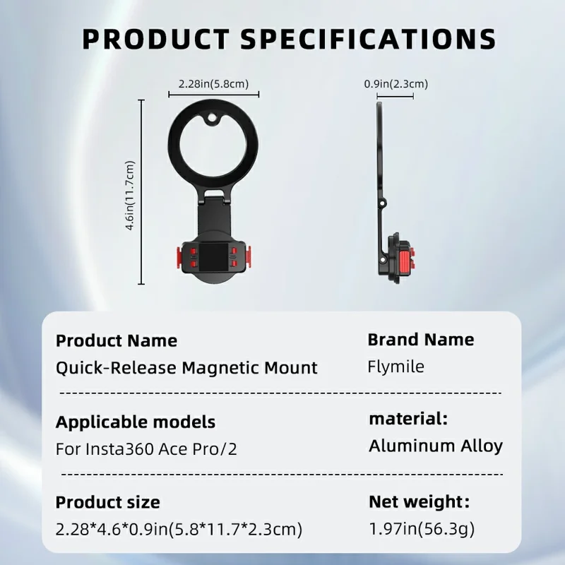 FLYMILE For Insta360 Ace Pro 2 / Ace Pro Quick Release Magnetic Mount Aluminum Alloy Camera Extension Stand